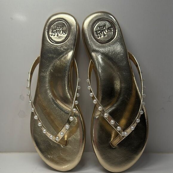 NWOT Soléi Sea Gold Pearl-Embellished INDIE SOLID METALLIC GOLD WITH PEARLS - Picture 7 of 13